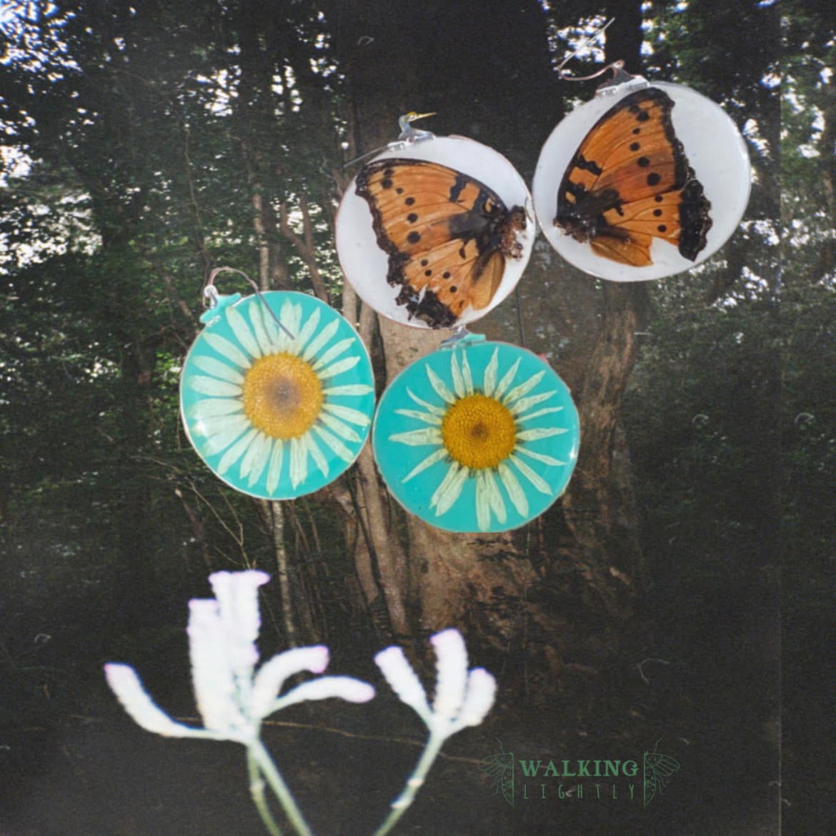 Daisy Disc & Butterfly Earrings