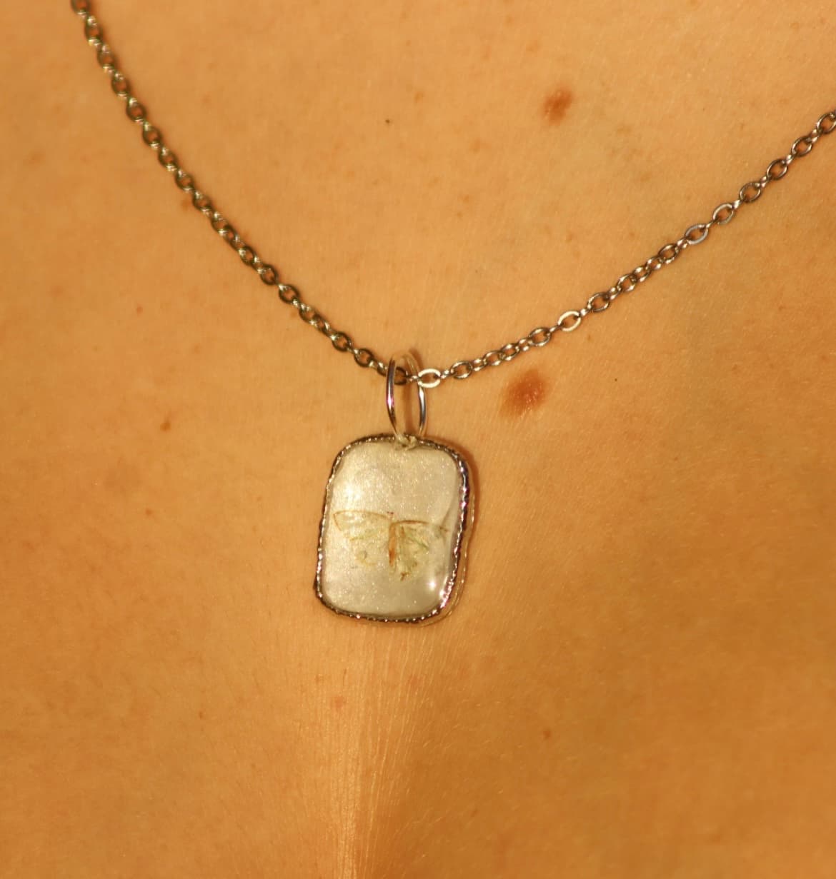 Petite Green Moth Necklace